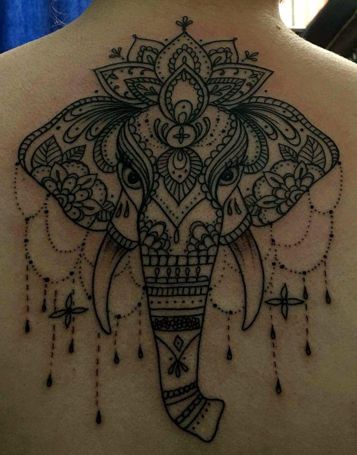 Spiritual Mandala Elephant Tattooed On Upper Back