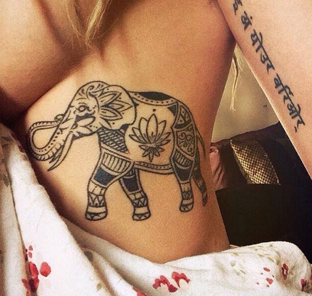 Spirtual Elephant Tattoo On Side Rib
