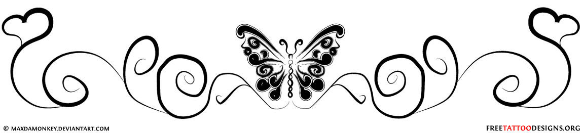 Swirl Black Butterfly Tattoo Design