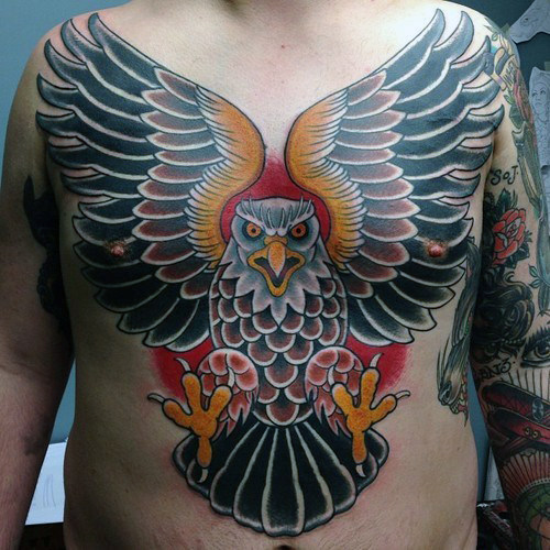 Traditional Colored Eagle Tattoo On Man Chest