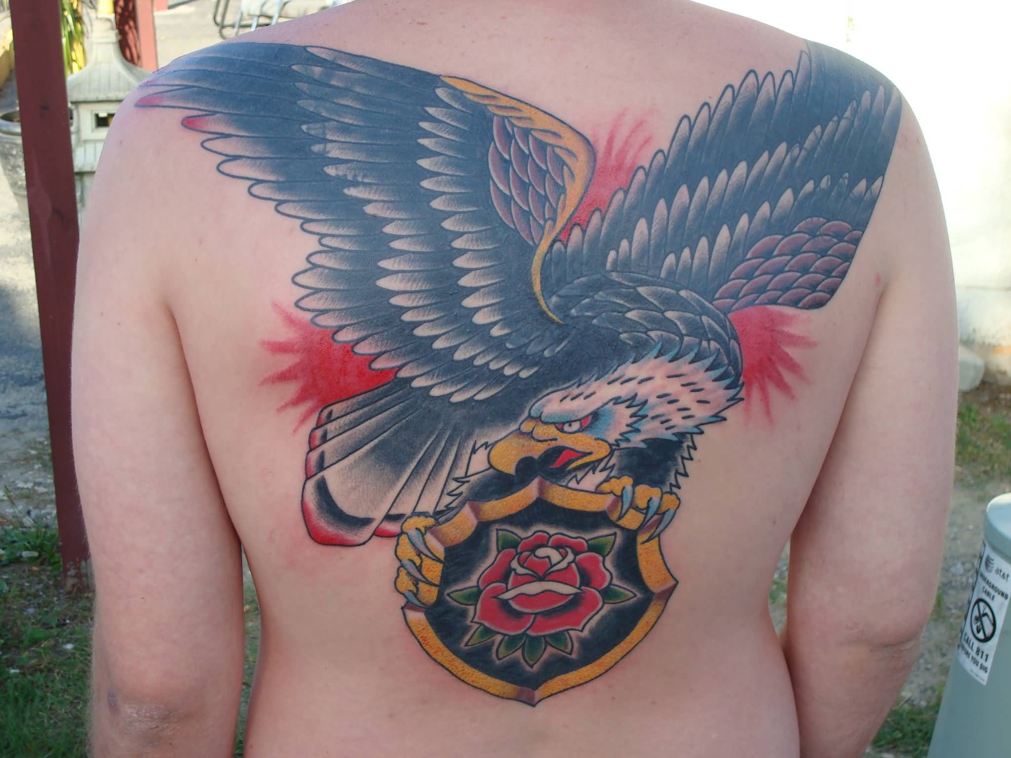 Traditional Eagle Flying Tattoo On Back