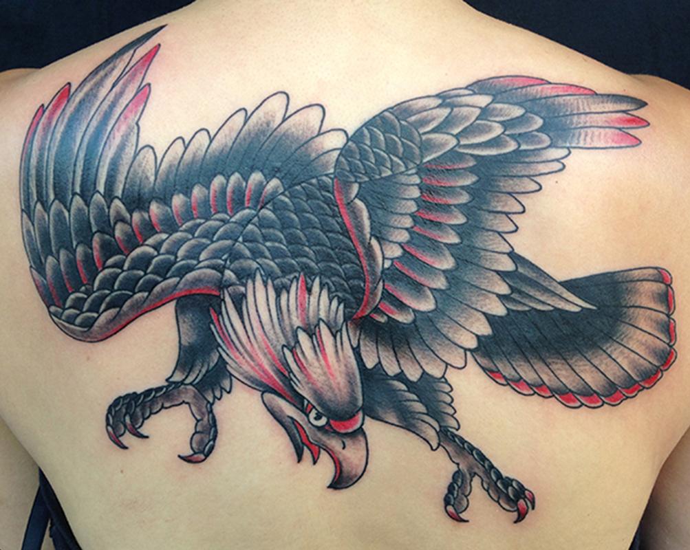 Traditional Eagle Tattoo On Back Body by Bart Andrews