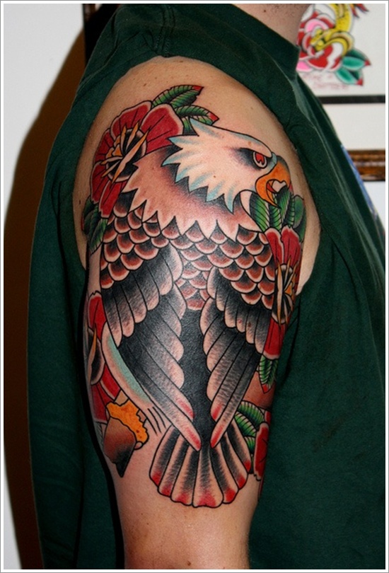 Traditional Eagle Tattoo On Right Shoulder For Men