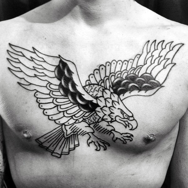 Traditional Flying Eagle Tattoo On Chest