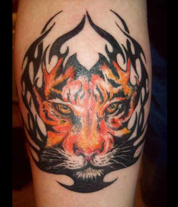 Tribal Tiger Head Tattoo On Arm