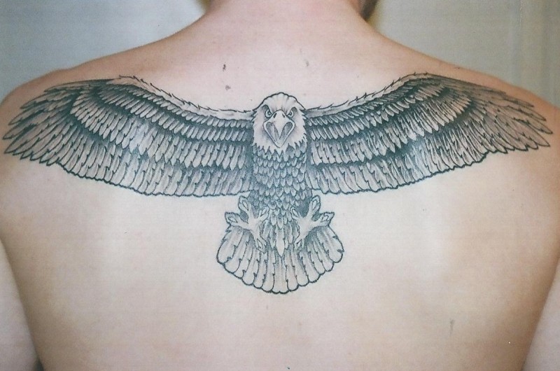 Upper Back Flying Eagle Tattoo