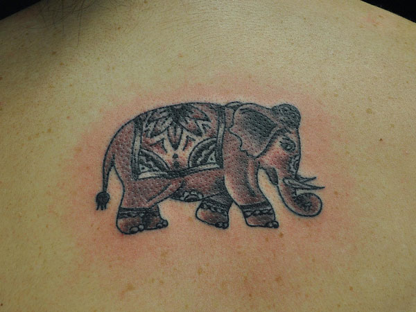 Upper Back Grey Elephant Tattoo Idea