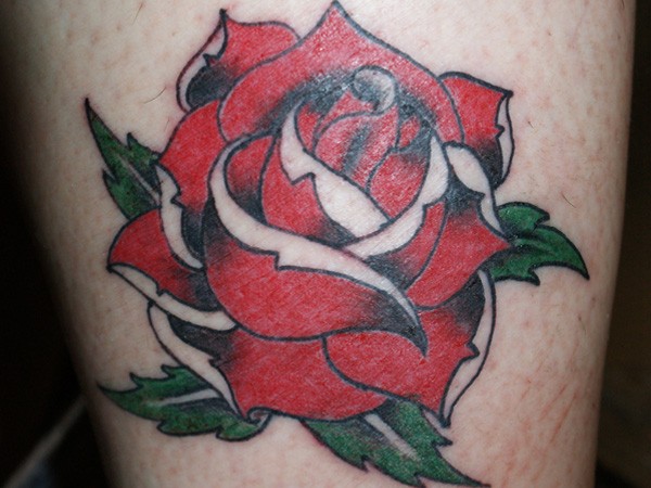 White And Red Ink Rose Tattoo Image
