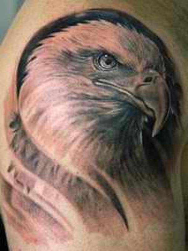 White Ink Eagle Head Tattoo On Left Shoulder