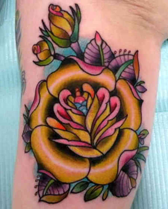 Yellow Rose Flower Tattoo On Arm Sleeve