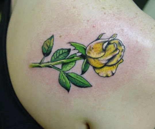 Yellow Rose Flower Tattoo on Right Back Shoulder