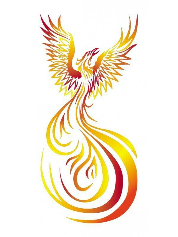 Yellow and Red Ink Tribal Phoenix Tattoo Design