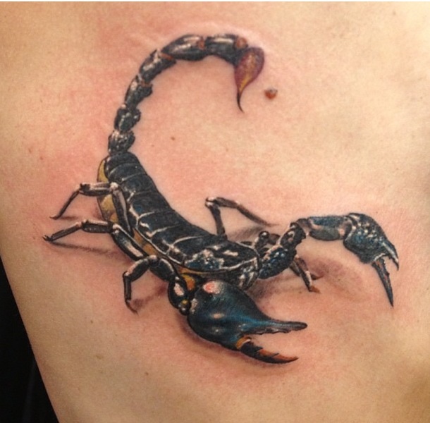 3D Scorpion Tattoo On Side Rib