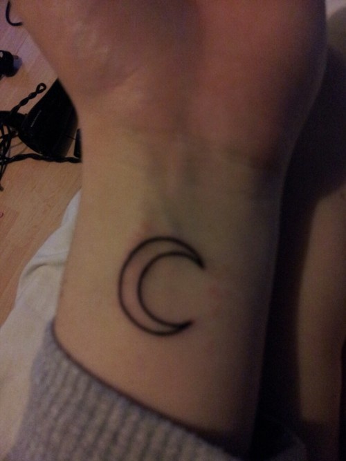 Outline Simple Half Moon Tattoo On Left Wrist