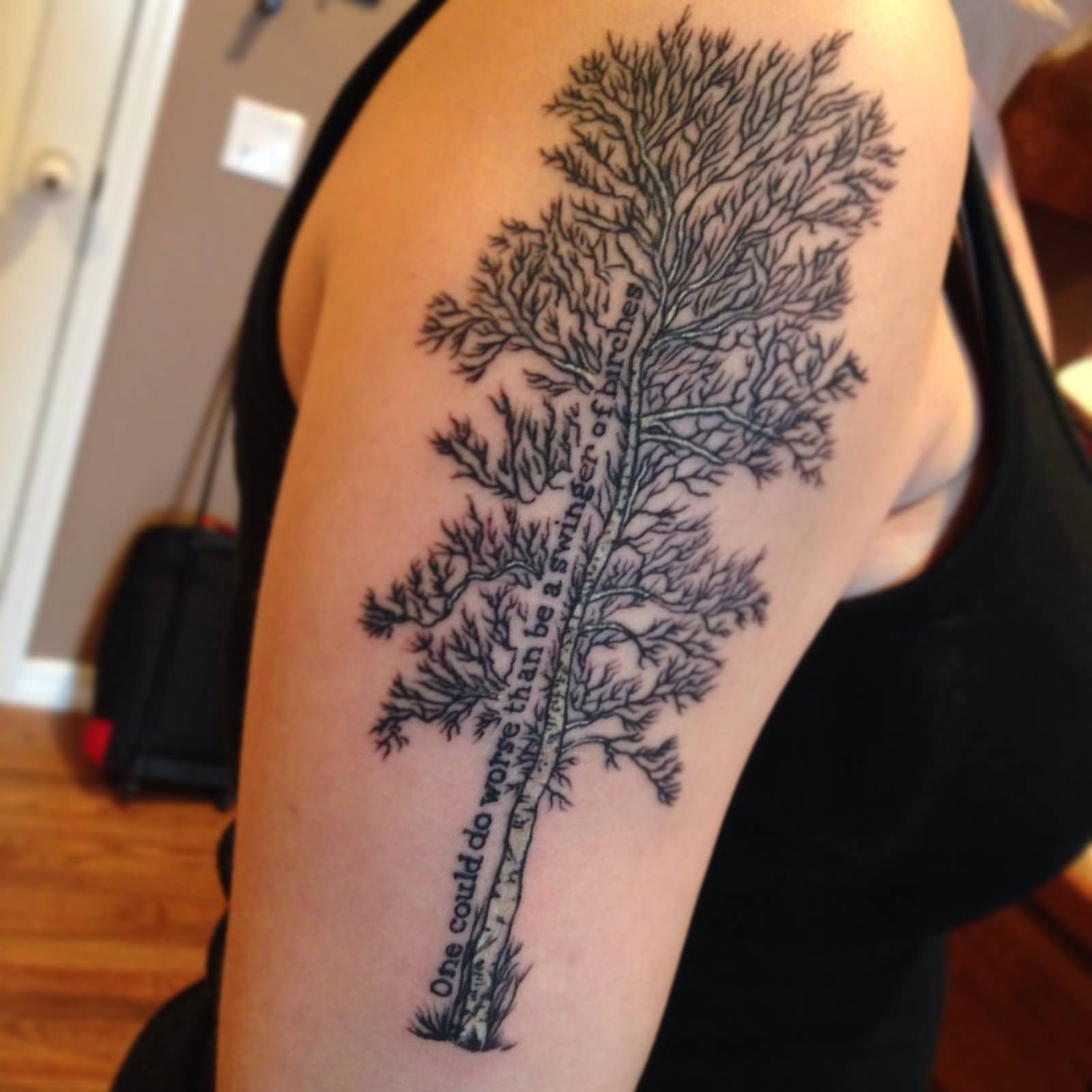 Amazing Birch Tree Tattoo On Right Half Sleeve