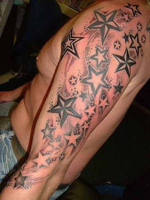 Amazing Star Tattoos On Man Left Sleeve