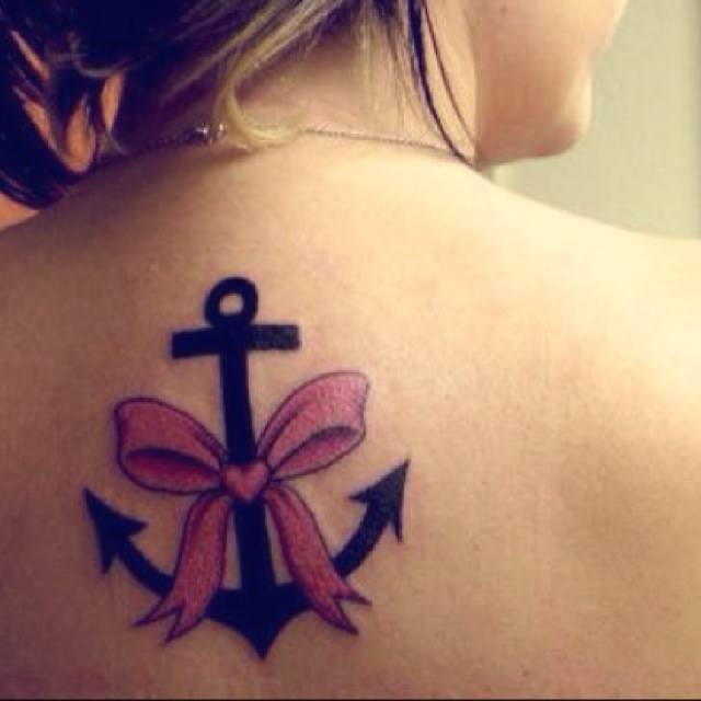Anchor And Pink Bow Tattoo For Girls