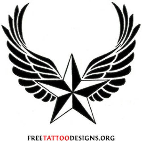 Diseño de tatuaje de estrella náutica con alas de ángel