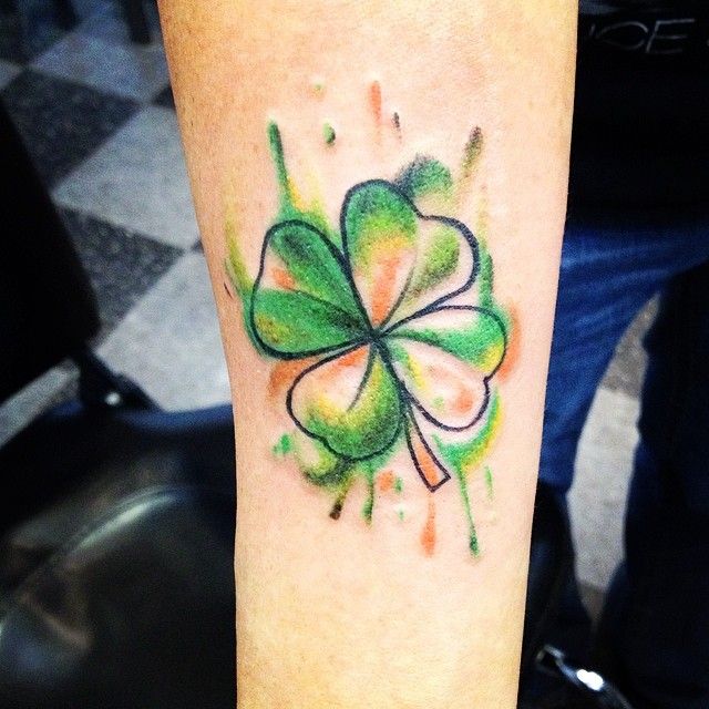 Arm Sleeve Green Ink Shamrock Leaf Tattoo