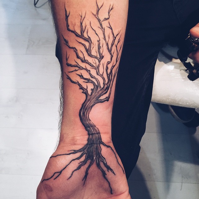 Ash Tree Tattoo On Man Right Forearm