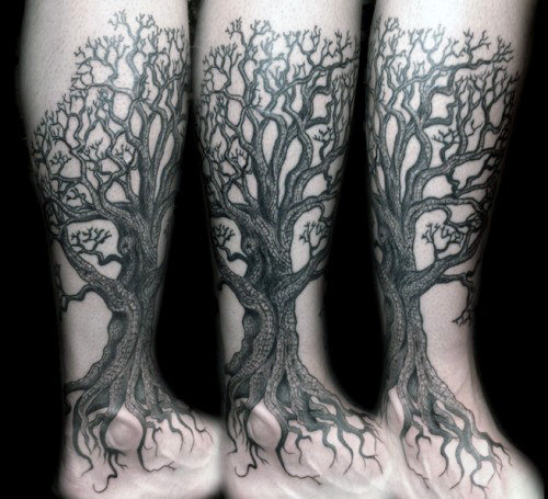 Autumn Oak Tree Tattoo On Leg
