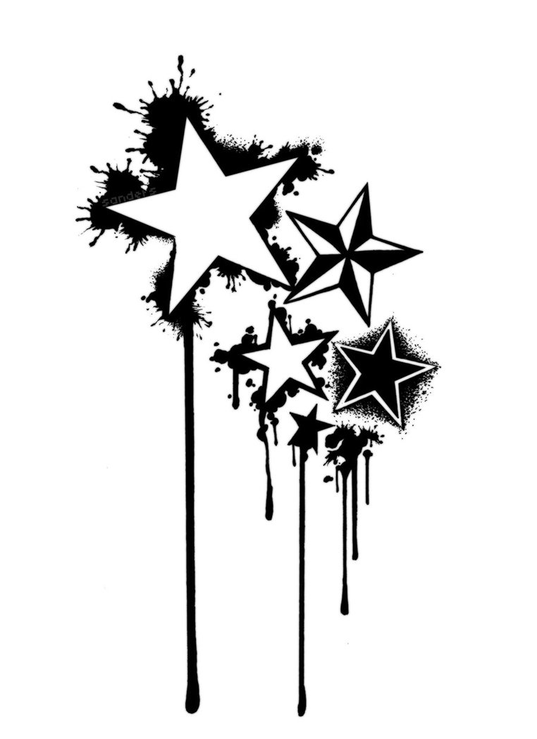 Awesome Black And White Melting Star Tattoos Design