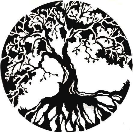 Awesome Black Ink Ash Tree In Circle Tattoo Design