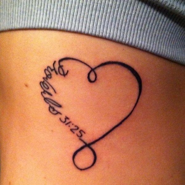 Awesome Memorial Infinity Heart Tattoo On Side Rib