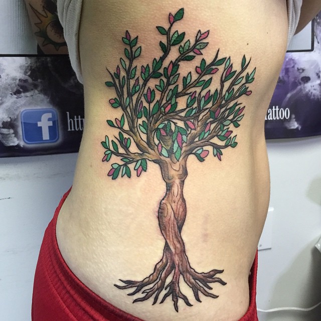 Beautiful Birch Tree Tattoo On Right Side Rib