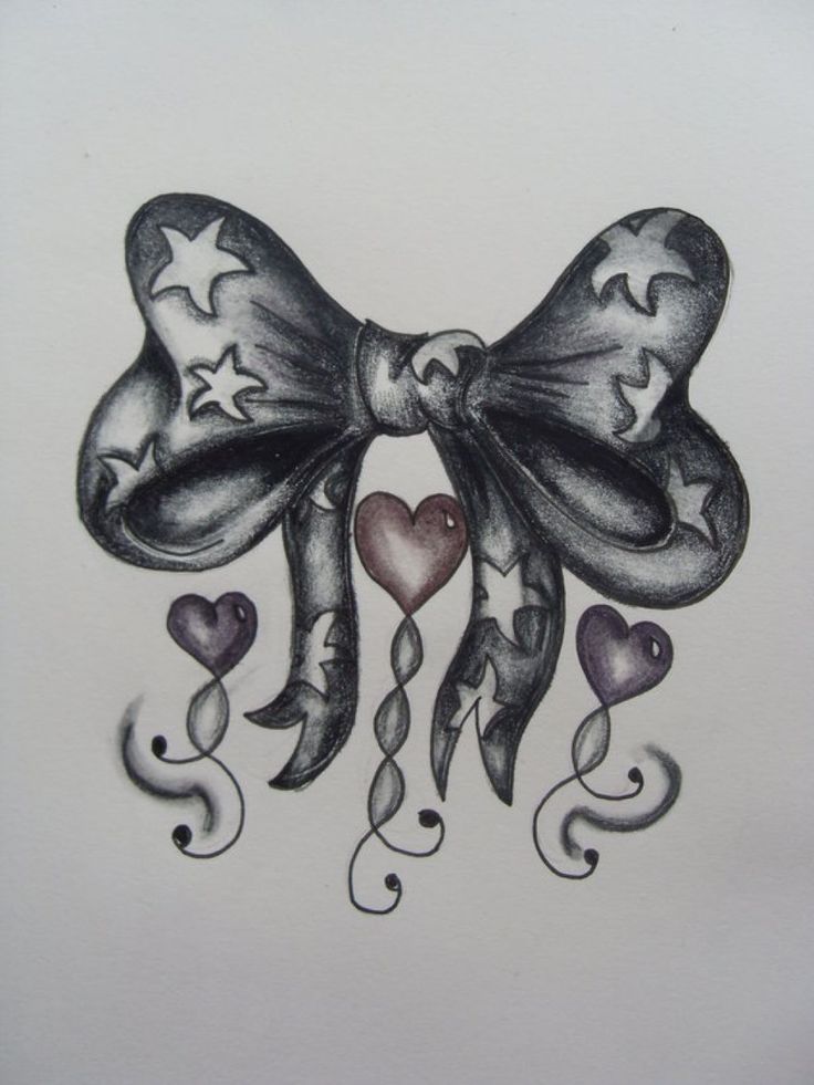Beautiful Bow Tattoo With Hearts Tattoo Design