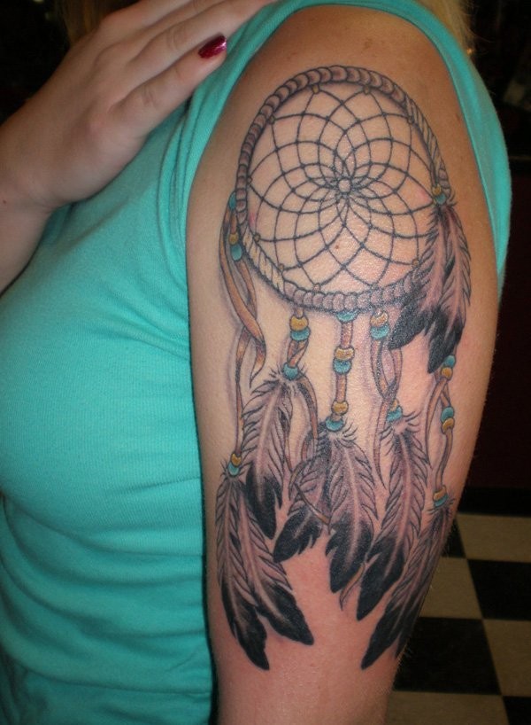 Beautiful Dreamcatcher Tattoo On Girl Left Half Sleeve