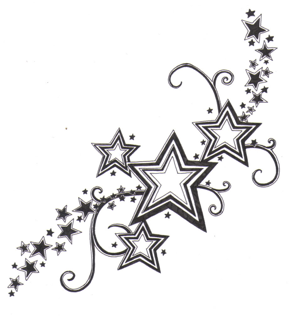 Bonito diseño de tatuajes de estrellas fugaces