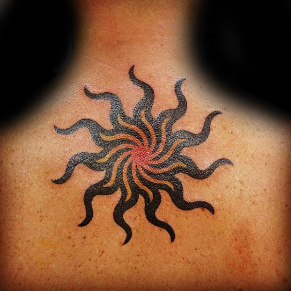Best Tribal Sun Tattoo On Upper Back