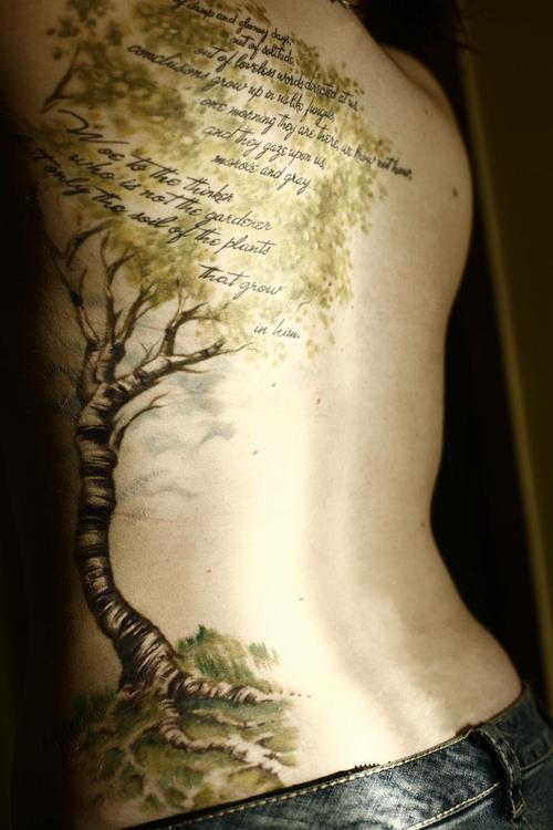 Birch Tree Tattoo On Back Body
