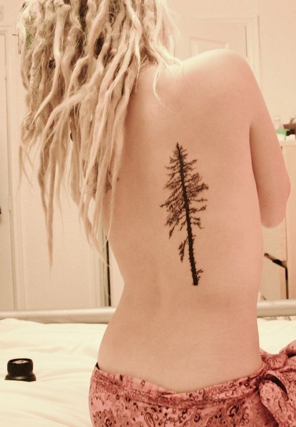 Birch Tree Tattoo On Girl Back Body