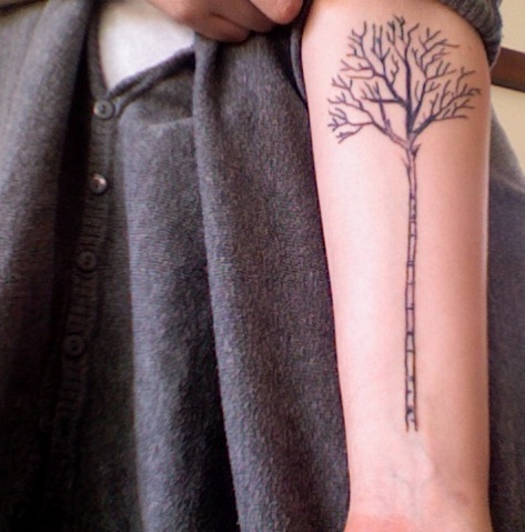 Birch Tree Tattoo On Girl Left Forearm