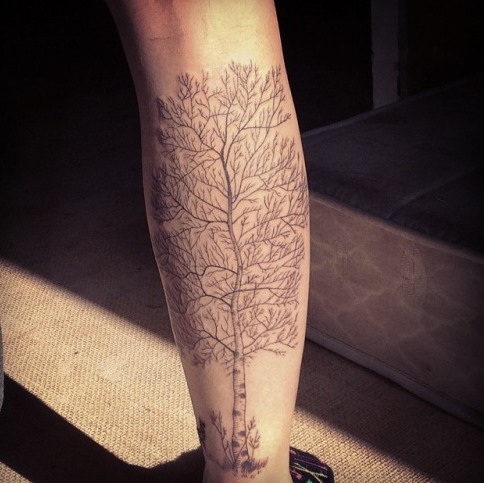 Birch Tree Tattoo On Right Back Leg