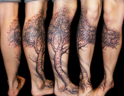 Birch Tree Tattoos On Man Side Leg