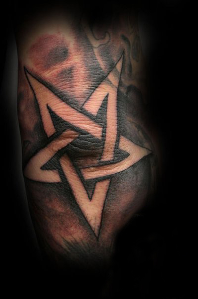 Black And Grey Pentagram Star Tattoo