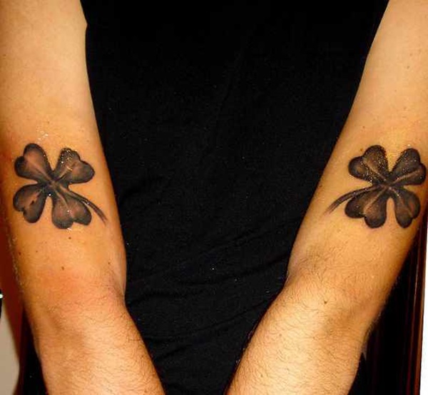 Black And Grey Shamrock Leaf Tattoos On Arm Sleeve