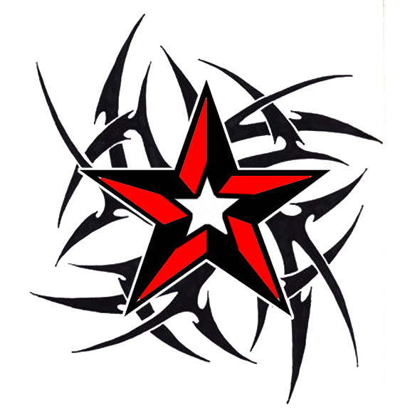 Black And Red Nautical Star With Tribal Tattoo Design