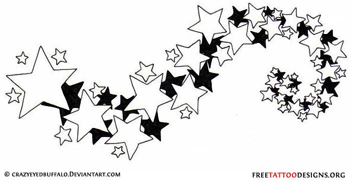 Black And White Shooting Stars Tattoo Design For Lower Back