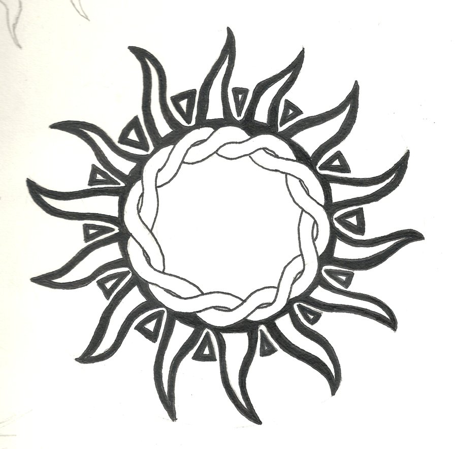 Black And White Tribal Sun Tattoo Design