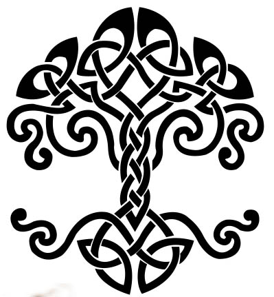 Black Celtic Ash Tree Tattoo Design