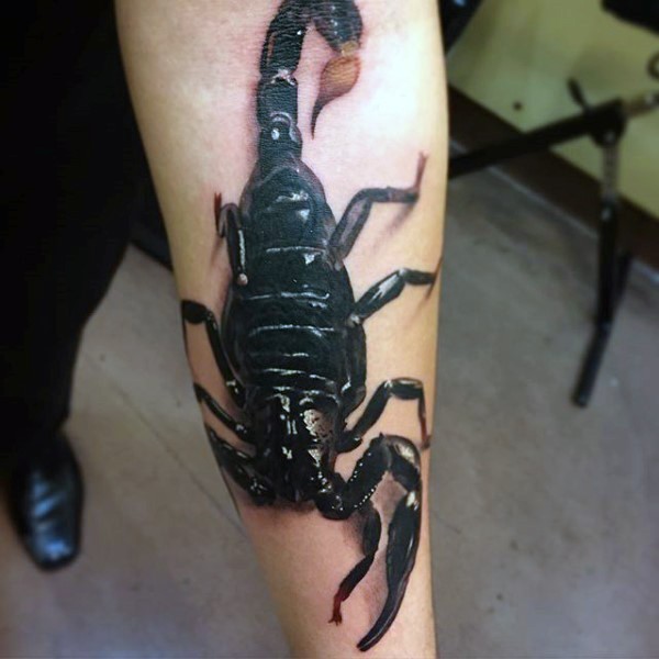 Black Ink Scorpion Tattoo On Arm Sleeve