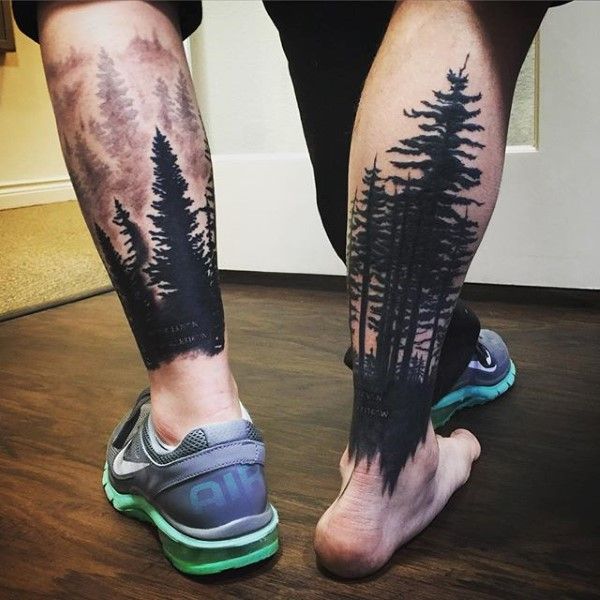 Black Ink Tree Tattoos On Back Legs