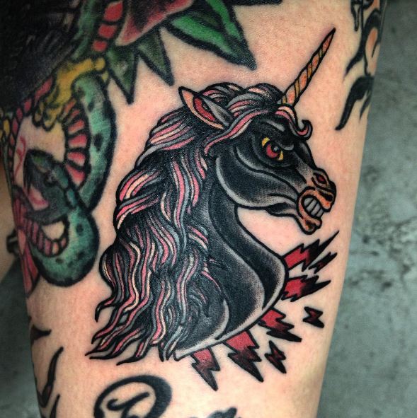 Black Ink Unicorn Tattoo Idea