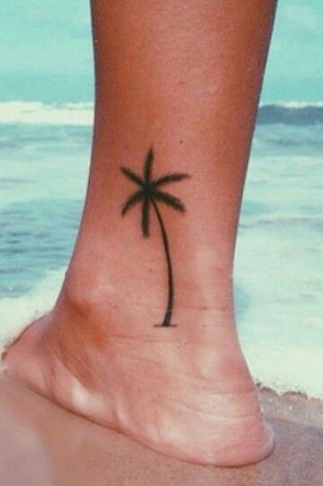 Black Palm Tree Tattoo On Left Ankle