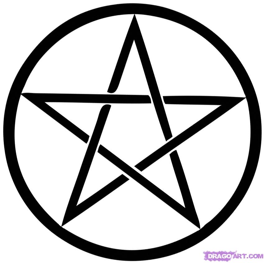 Black Pentagram Star In Circle Tattoo Design