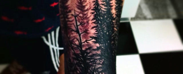Black Pine Tree Tattoo On Sleeve
